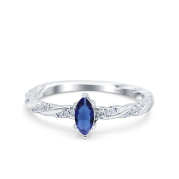 Vintage Style Twisted Band Marquise Wedding Ring Simulated Blue Sapphire CZ 925 Sterling Silver